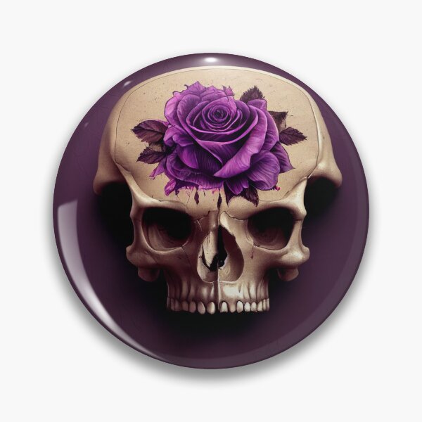 Item preview, Skull without lower jaw, purple rose and empty eyes designed and sold by TreasuryOE.