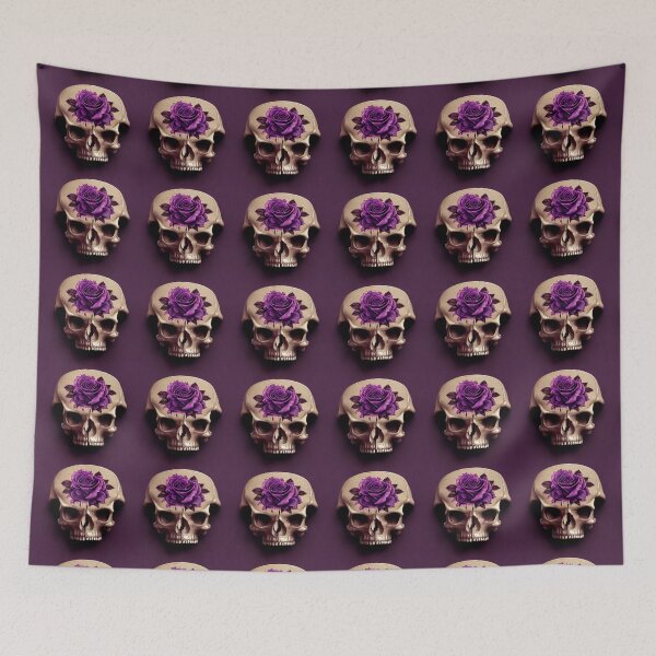 Item preview, Skull without lower jaw, purple rose and empty eyes designed and sold by TreasuryOE.