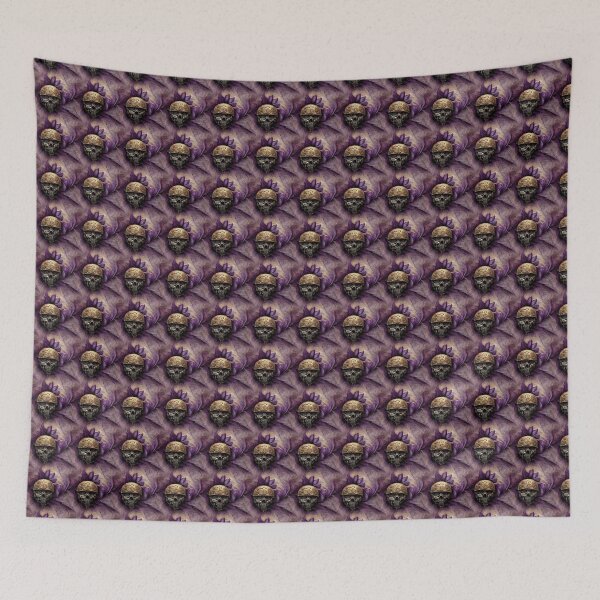 Item preview, Golden skull made out of metal, purple background, shades of violet designed and sold by TreasuryOE.