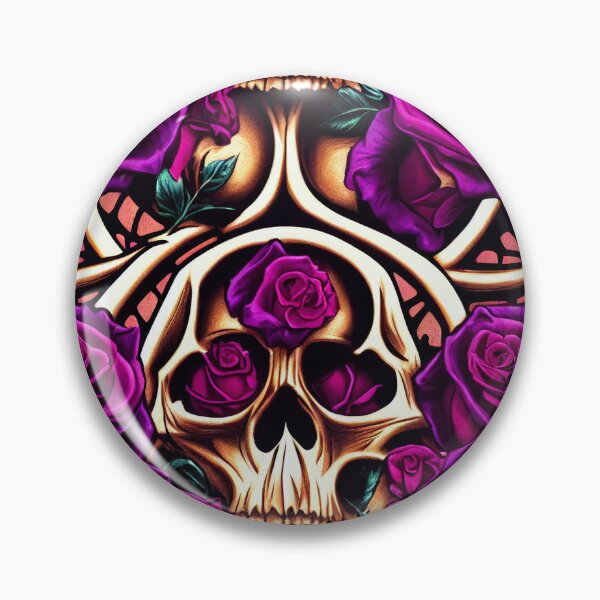 Item preview, Copper skull with purple rose, violet rose pattern designed and sold by TreasuryOE.