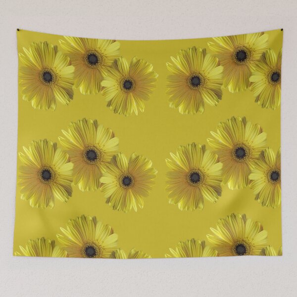 Item preview, pretty yellow daisy flowers in golden yellow background photo art. designed and sold by naturematters.