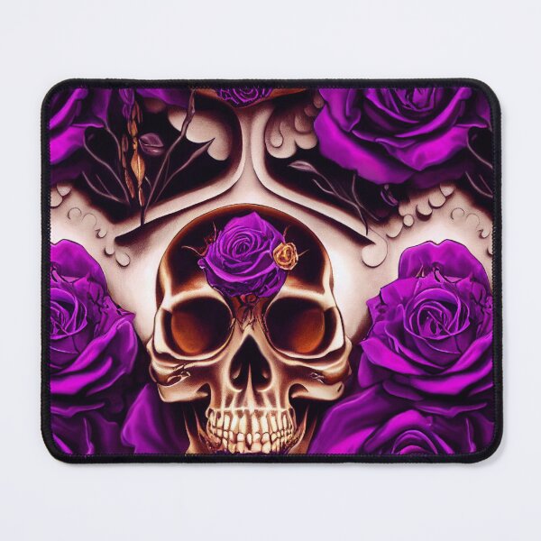 Item preview, Copper skull with purple rose, violet rose pattern designed and sold by TreasuryOE.