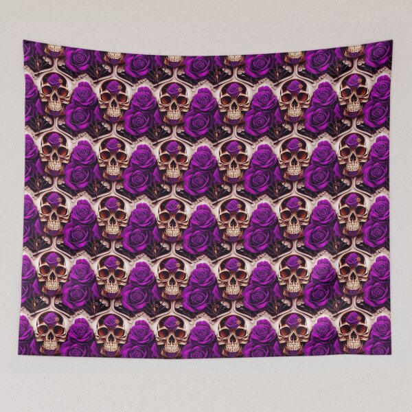 Item preview, Copper skull with purple rose, violet rose pattern designed and sold by TreasuryOE.