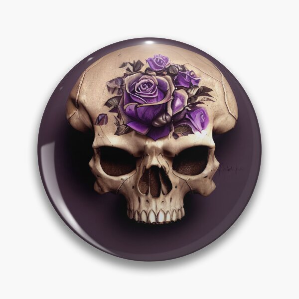 Item preview, Skull without lower jaw, purple rose and empty eyes designed and sold by TreasuryOE.