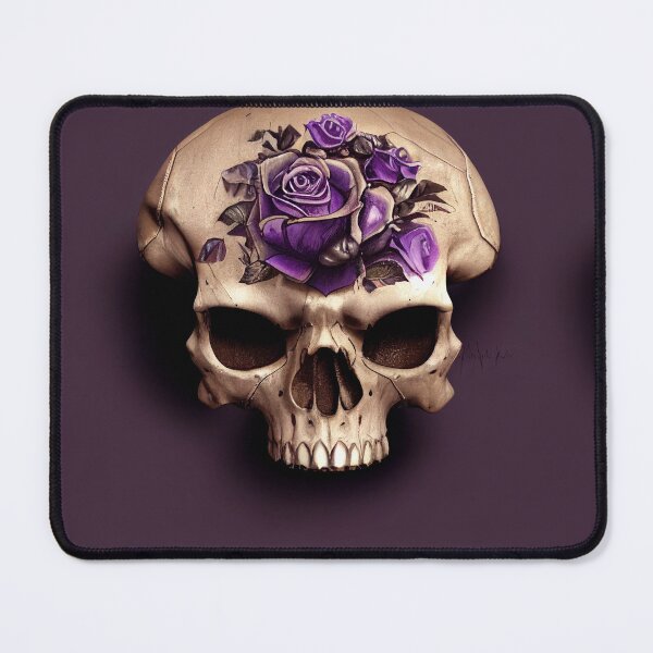 Item preview, Skull without lower jaw, purple rose and empty eyes designed and sold by TreasuryOE.