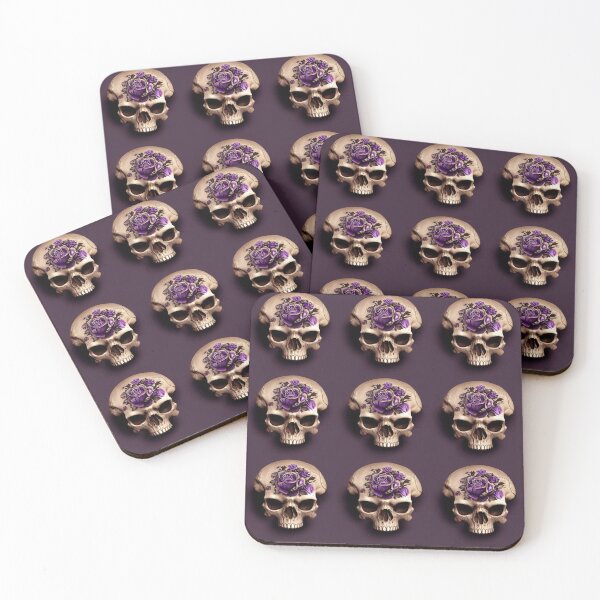 Item preview, Skull without lower jaw, purple rose and empty eyes designed and sold by TreasuryOE.