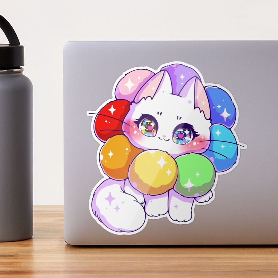 Rainbow Flower Cat Kawaii Sticker for Sale by AnyVuShop