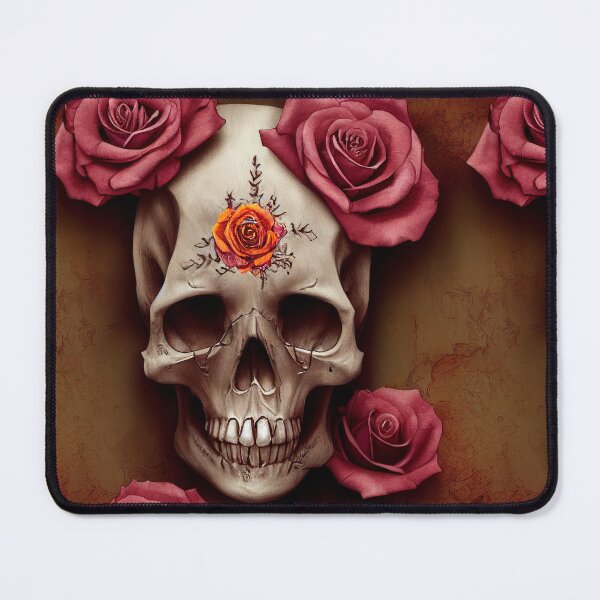Item preview, Satisfied skull with orange rose, pink roses and content smile designed and sold by TreasuryOE.