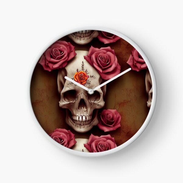 Item preview, Satisfied skull with orange rose, pink roses and content smile designed and sold by TreasuryOE.