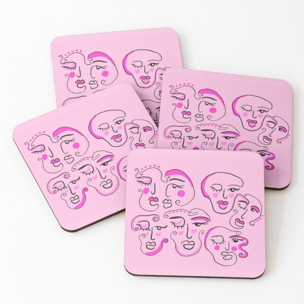 Item preview, pink abstract doodle faces cute | Danish Pastel, Preppy Art, preppy Blue, Preppy Dorm, Preppy Dorm Room, designed and sold by mariahmoniquedesign.