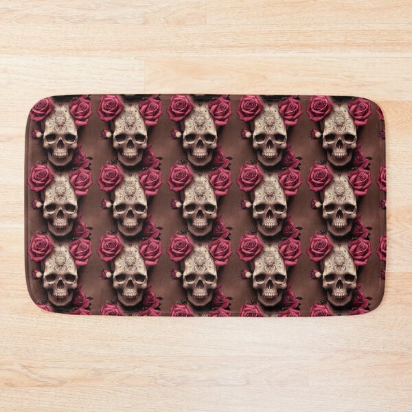 Item preview, Smiling skull with carved patterns, pink roses, happy designed and sold by TreasuryOE.