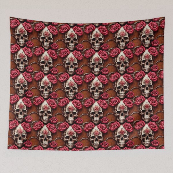 Item preview, Satisfied skull with pink roses and content smile designed and sold by TreasuryOE.