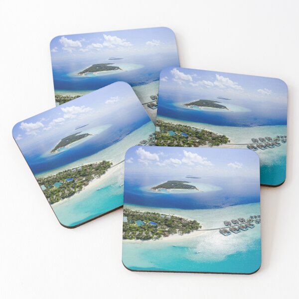 Item preview, Aerial Shot of Resort Islands in the Maldives with Blue Ocean and Skies - Tropical Landscape Photos designed and sold by Ellodee.