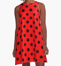 Red and Black polka dots | Ladybug Pattern | Halloween Outfit A-Line Dress