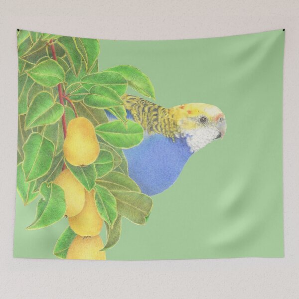 Item preview, Australian Pale Headed Rosella in pear tree. With coloured background. designed and sold by ArtbyLeanneWB.