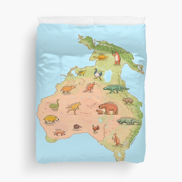 Prehistoric megafauna map of Australia Duvet Cover