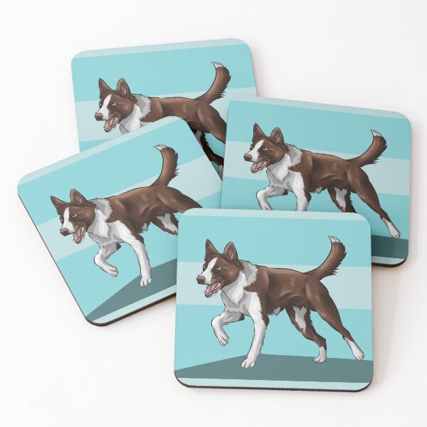 Item preview, Smooth Coated Border Collie | Chocolate and White | Blue Background designed and sold by shirinsart.
