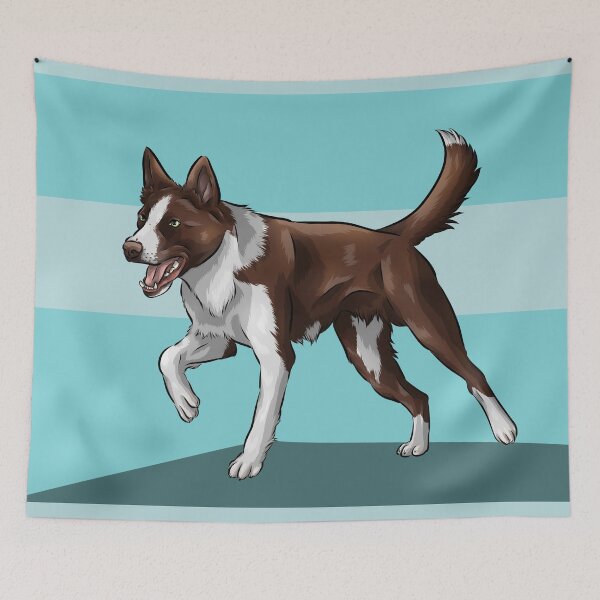 Item preview, Smooth Coated Border Collie | Chocolate and White | Blue Background designed and sold by shirinsart.