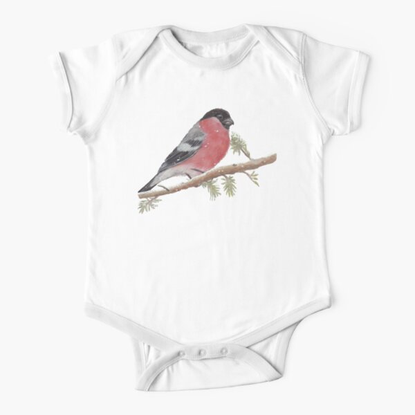 Bullfinch and gnome girl - Christmas Short Sleeve Baby One-Piece