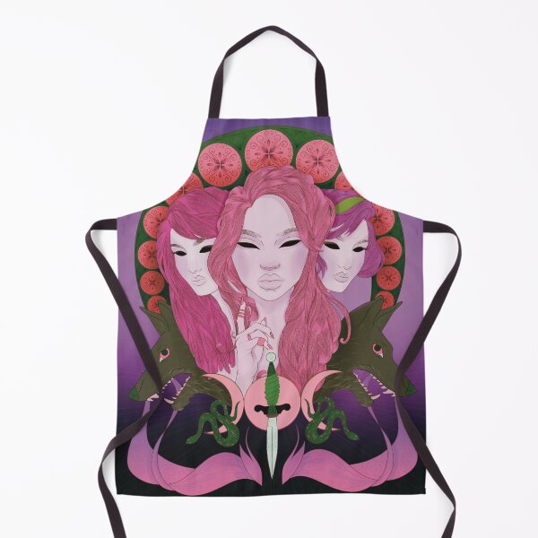 Item preview, Greek Goddess Hekate in Pink and Purple with Wolves Snakes Daggers and the Triple Moon Devine Femininity Art Deco Art Nouveau Retro Vintage Illustration designed and sold by marie-inks.