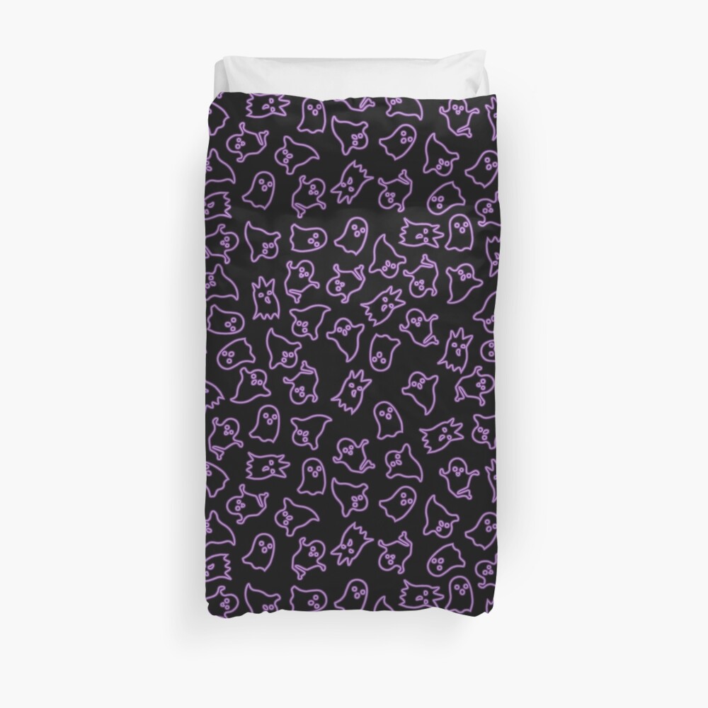 Halloween Neon Ghosts Pattern Violet Duvet Cover