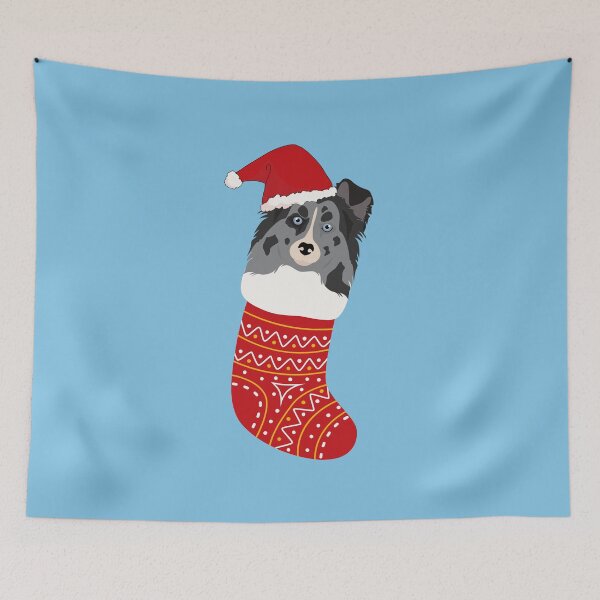 Item preview, Sheltie Dog with Santa Hat inside Christmas Sock designed and sold by SeasonalDogs.