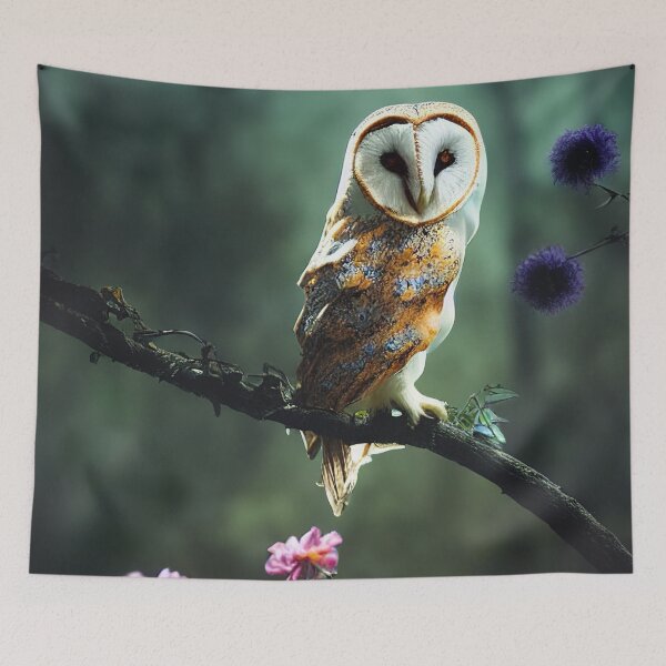 Item preview, Colorful barnowl sitting on a branch designed and sold by RK - Shop.