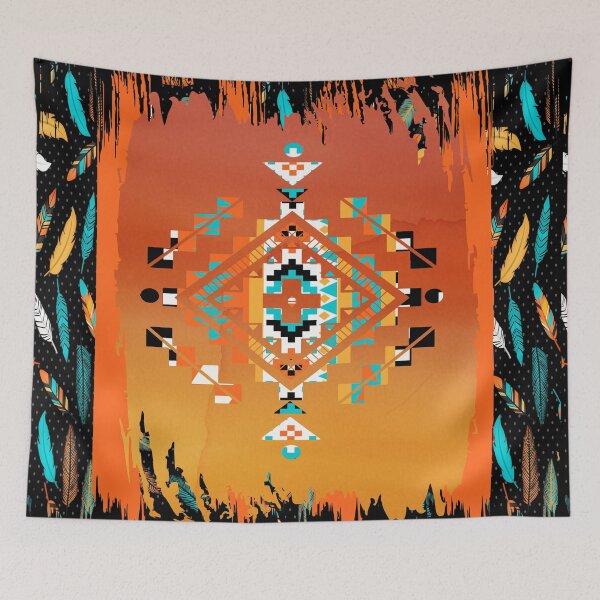 Item preview, Tribal Symbol Pattern In Turquoise And Oranges designed and sold by handsoftime2020.