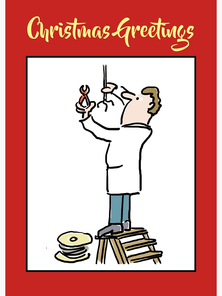 "Electrician Christmas Card Illustration of an Electrician Working on a Light Fitting" Sticker