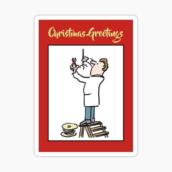 "Electrician Christmas Card Illustration of an Electrician Working on a Light Fitting" Sticker