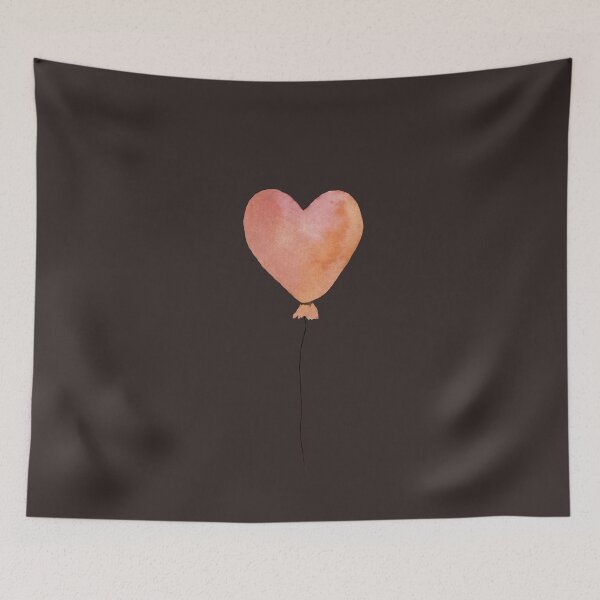 Item preview, peach cute balloon heart on dark background designed and sold by Yana Mustafina | Boho Soulful Designs.