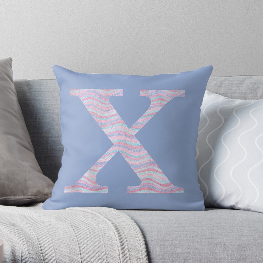 Initial X Rose Quartz And Serenity Pink Blue Wavy Lines Throw Pillow