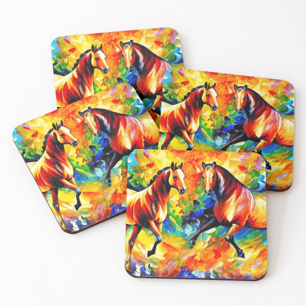 Item preview, Colorful abstract horses meeting – digital painting on colorful background designed and sold by NickoPrints.
