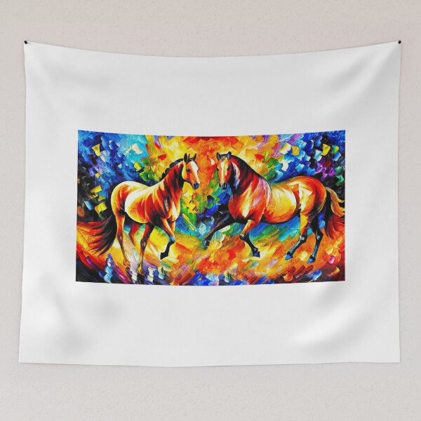 Item preview, Colorful abstract horses meeting – digital painting on colorful background designed and sold by NickoPrints.