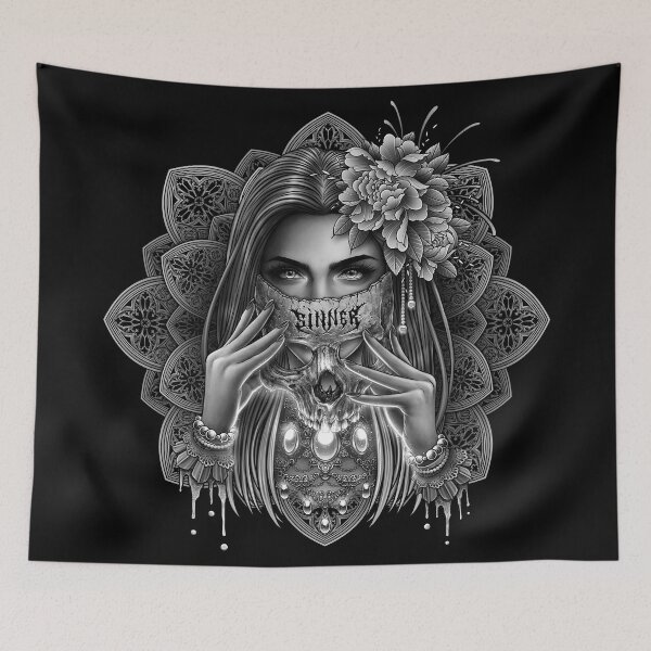 Item preview, skull mask and peony flower designed and sold by lillyrise.