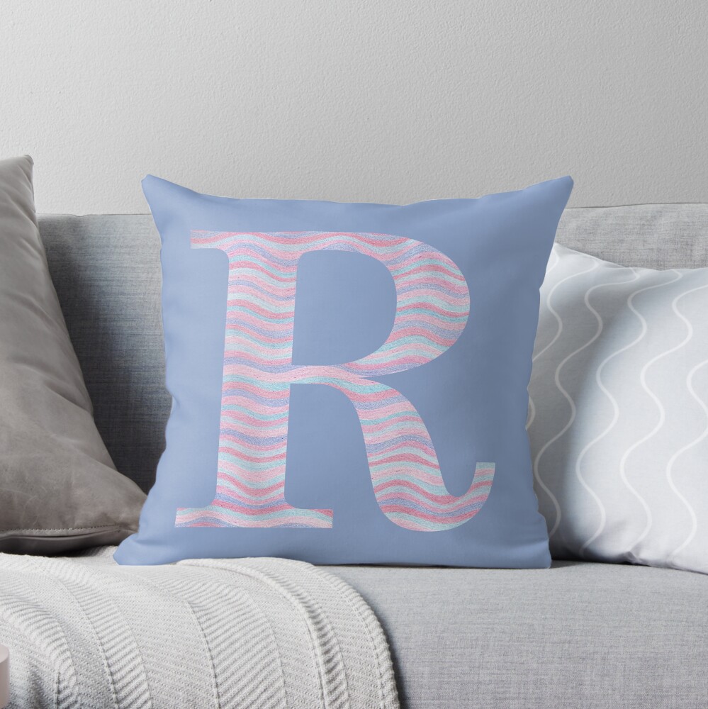 Initial R Rose Quartz And Serenity Pink Blue Wavy Lines Throw Pillow