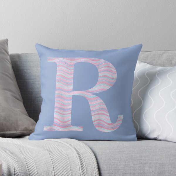 Initial R Rose Quartz And Serenity Pink Blue Wavy Lines Throw Pillow
