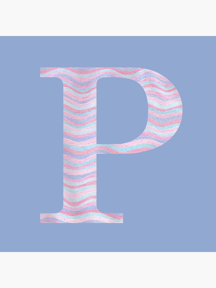 Thumbnail 3 of 3, Throw Pillow, Initial P Rose Quartz And Serenity Pink Blue Wavy Lines designed and sold by theartofvikki.