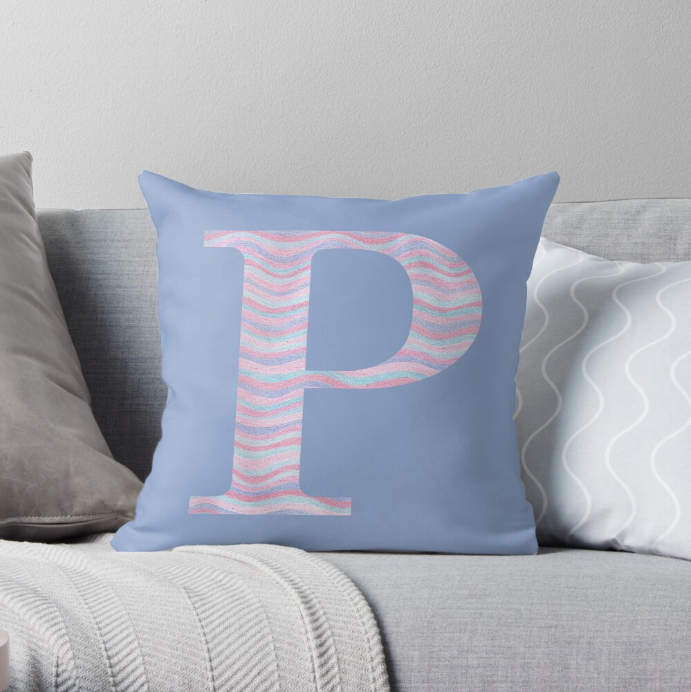 Initial P Rose Quartz And Serenity Pink Blue Wavy Lines Throw Pillow