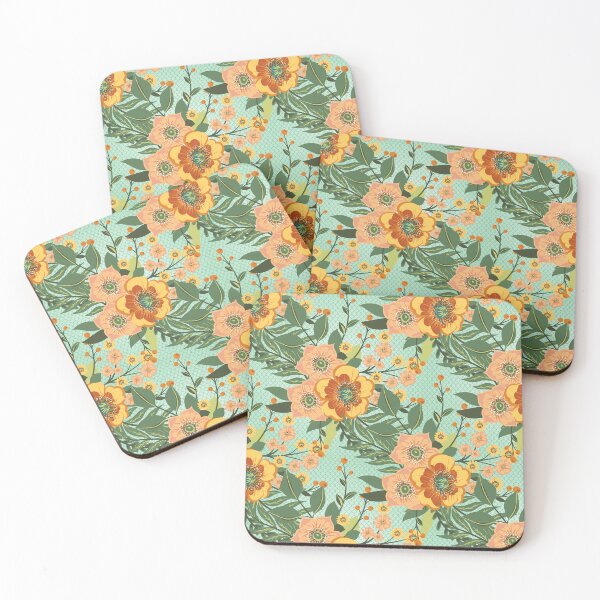 Item preview, Yellow orange retro flowers on a green background Vintage design designed and sold by Kallandra.