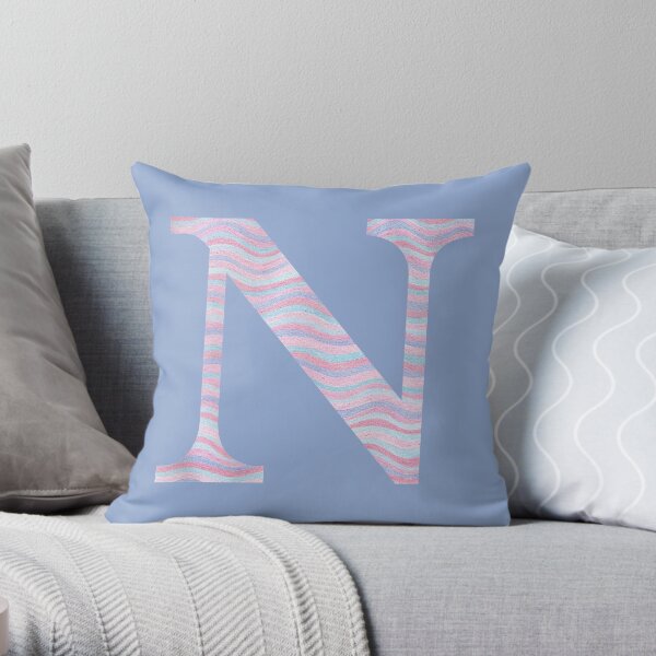 Initial N Rose Quartz And Serenity Pink Blue Wavy Lines Throw Pillow