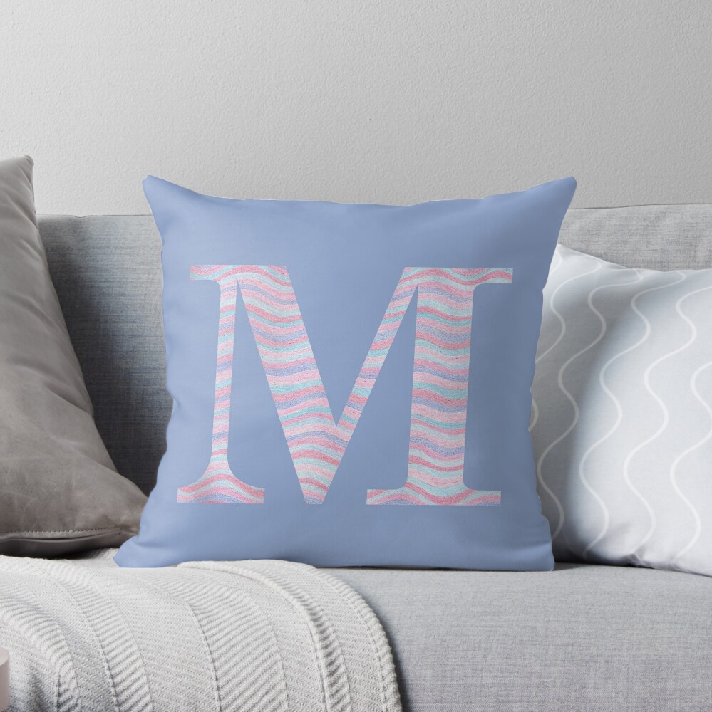 Initial M Rose Quartz And Serenity Pink Blue Wavy Lines Throw Pillow