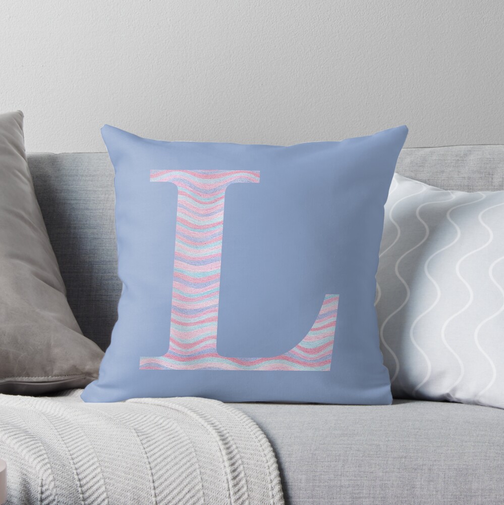 Initial L Rose Quartz And Serenity Pink Blue Wavy Lines Throw Pillow