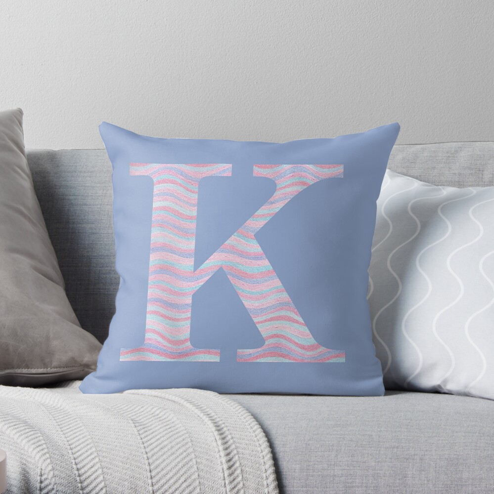 Initial K Rose Quartz And Serenity Pink Blue Wavy Lines Throw Pillow