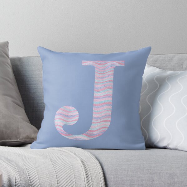 Initial J Rose Quartz And Serenity Pink Blue Wavy Lines Throw Pillow