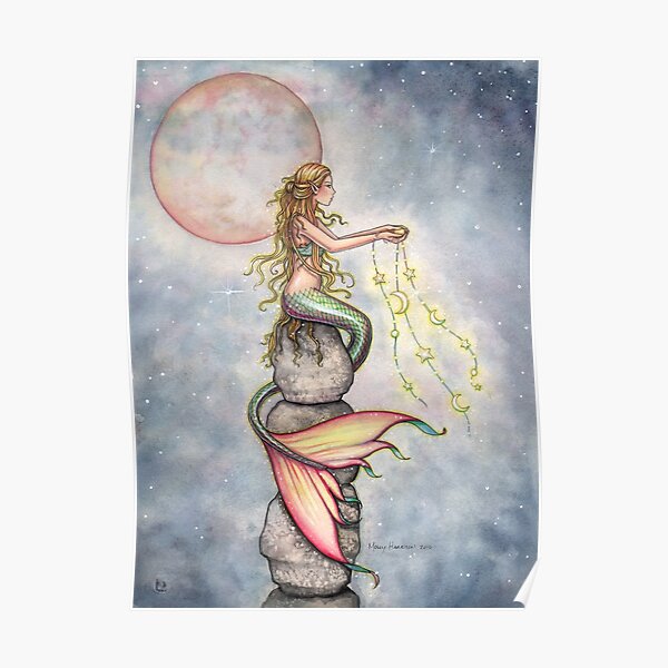 "Star Filled Sky" Mermaid Art by Molly Harrison Poster