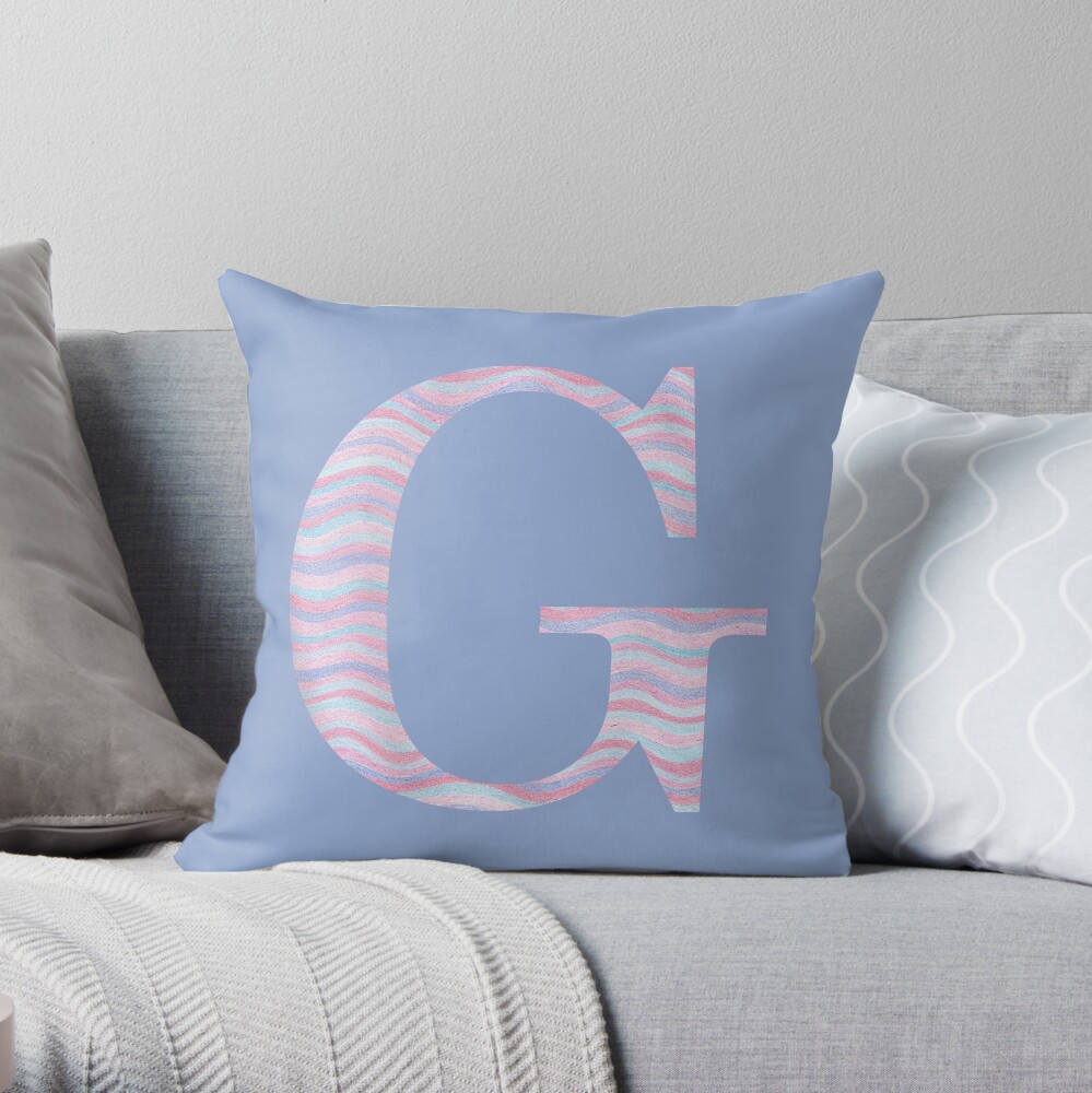 Initial G Rose Quartz And Serenity Pink Blue Wavy Lines Throw Pillow