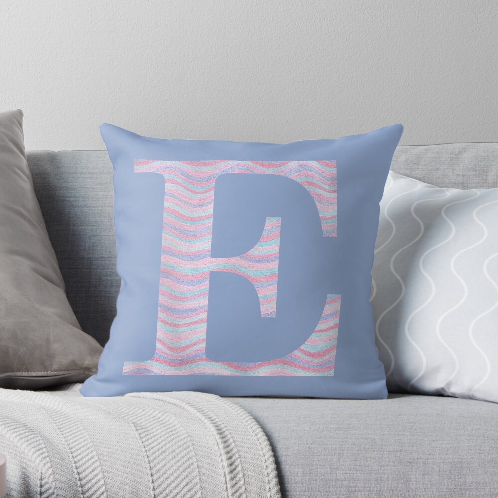 Initial E Rose Quartz And Serenity Pink Blue Wavy Lines Throw Pillow
