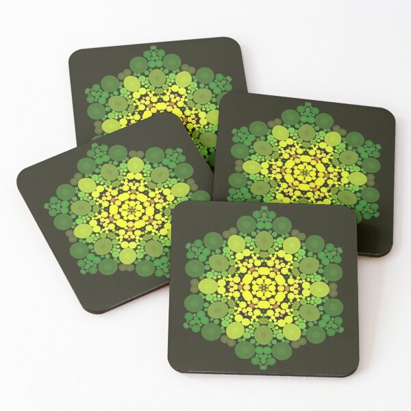 Artikelvorschau, Punkt-Mandala-Blume grün und gelb entworfen und verkauft von WormholeOrbital.