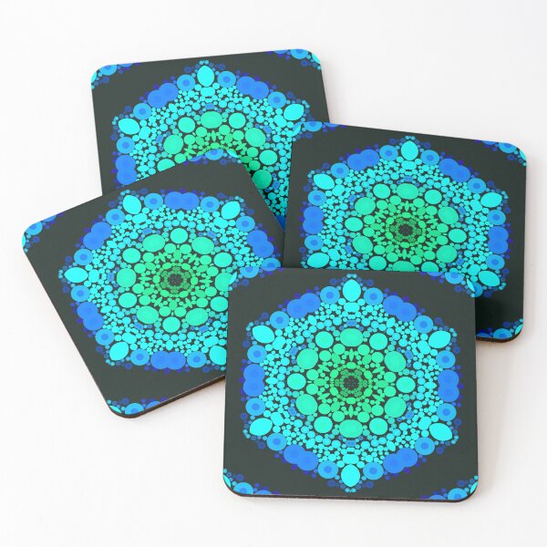 Artikelvorschau, Punkt-Mandala-Blume blau und grün entworfen und verkauft von WormholeOrbital.